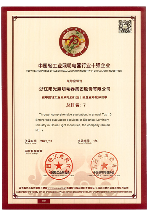 中國輕工業照明電器行業十強