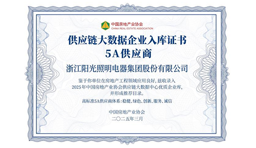 陽光照明榮膺 “2025 房建供應鏈綜合實力 TOP500 首選供應商?照明燈具類” 三甲！